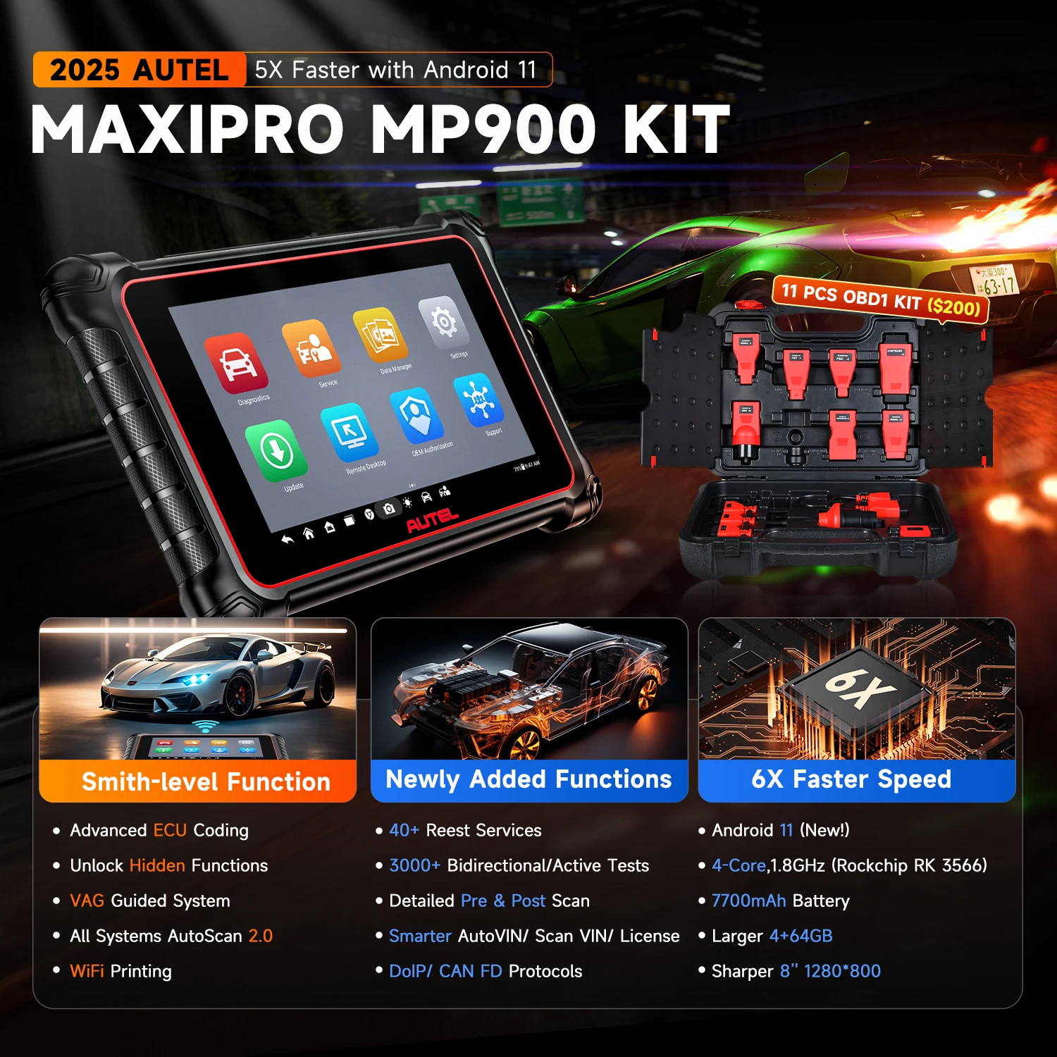 Autel MaxiPRO MP900 KIT Car All System Diagnostics Tool ECU Coding Active Test 40+ Services CAN FD&DoIP Upgraded of MX900 MS906