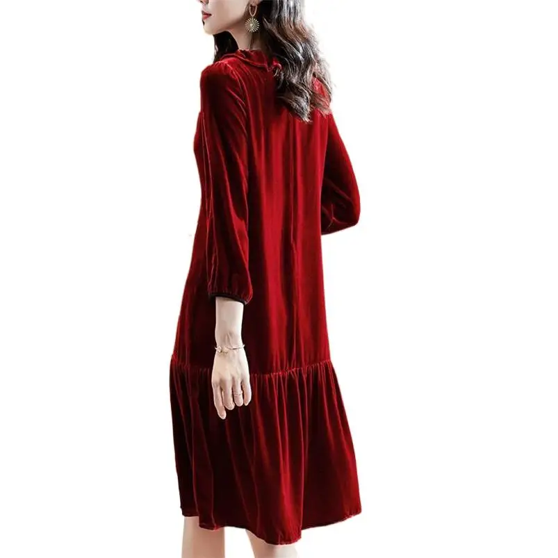 

New 2024 Women Autumn Solid Casual Dress Wrist Sleeves Ruffles Ladies Cute Midi Dress Vintage Robe Vestidos De Verano Mujer 2024