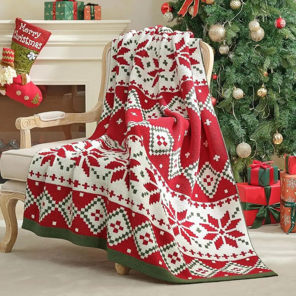 

Reversible Christmas Isle Chenille Throw Blanket, 50x60, Soft Cozy for Home Decor & Family Gifts
