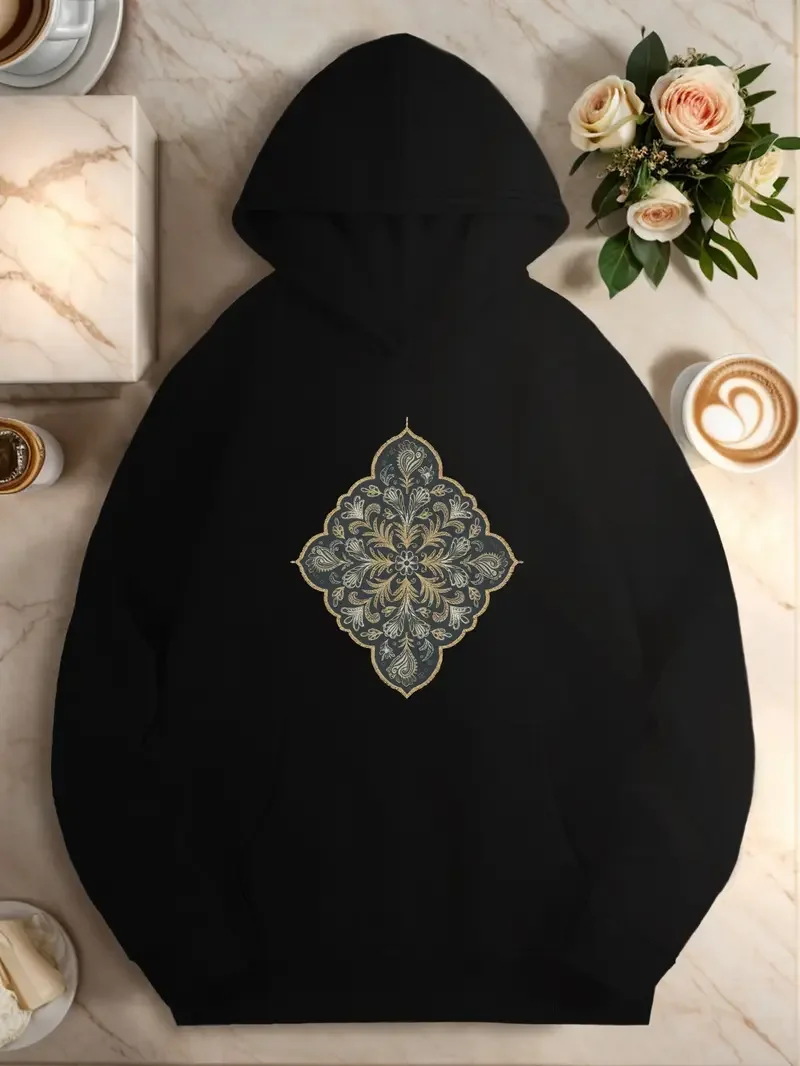 

Cute Hoodie Women's Plus Size Floral Paisley Lace Fringe Hoodie Machine Washable Front Pockets Autumn Winter Casual Pullover