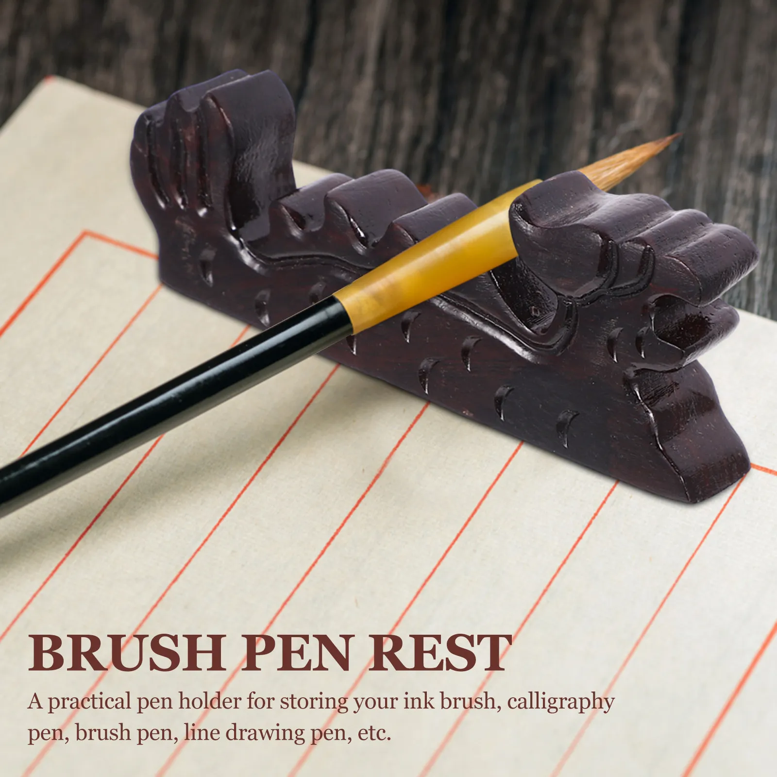 Exquisite Wooden Brush Pen Holder Stable Base Calligraphy Pen Stand for Writing Brush Rest Tea Ceremony Accessory Vintage Style