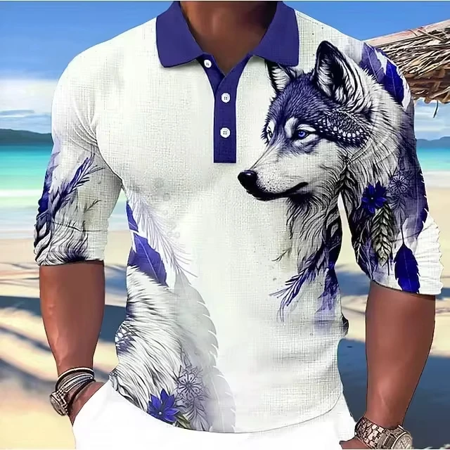 Summer New Men Polo Shirt Animal 3D Print High-quality Men Clothing Casual Long Sleeve Lapel Shirts Fashion Streetwear Male Tops