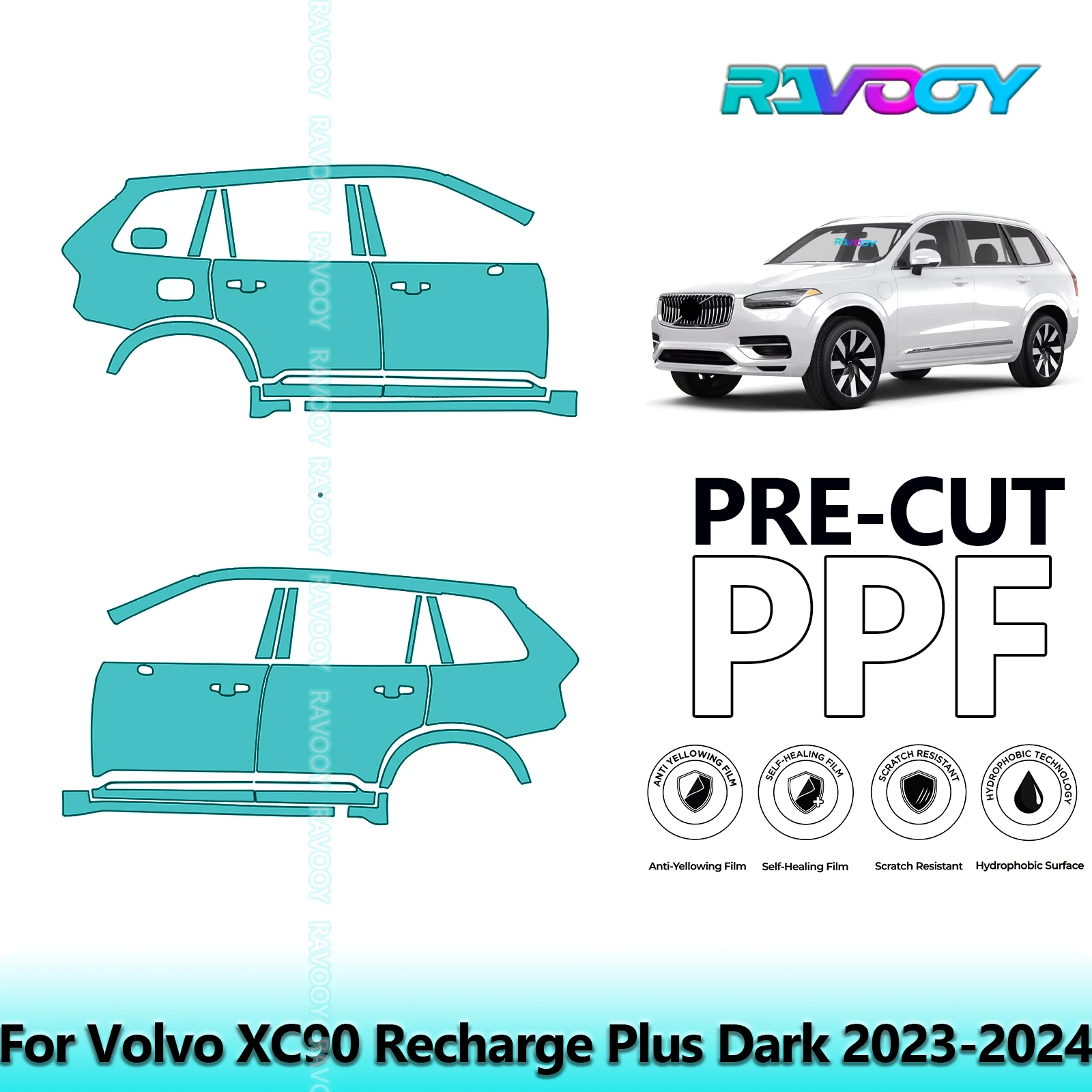 

For Volvo XC90 Recharge Plus Dark 2023-2024 8.5mil Clear Matte Pre-Cut PPF Door & A/B Pillar Kit TPU Paint Protection Film Set