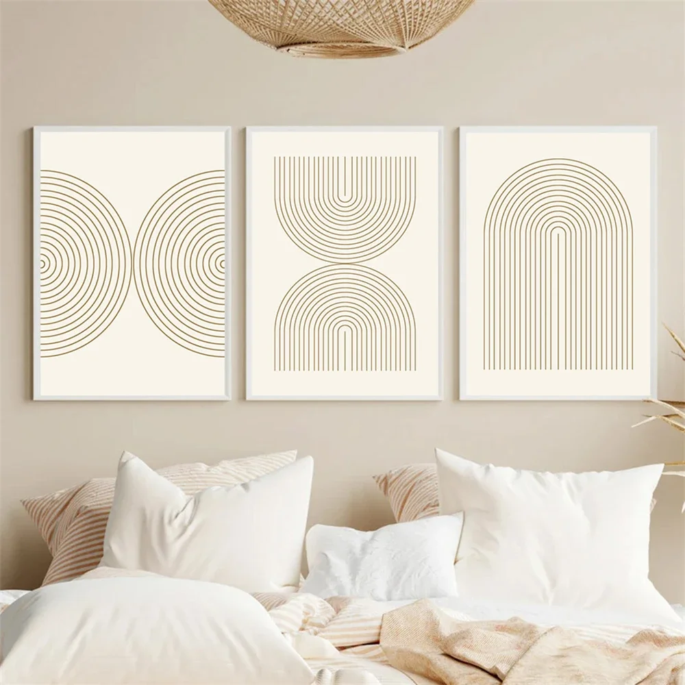 

Scandinavian Minimalist Wall Art Abstract Geometric Lines Beige Canvas Painting Poster Prints Pictures Modern Living Room Decor