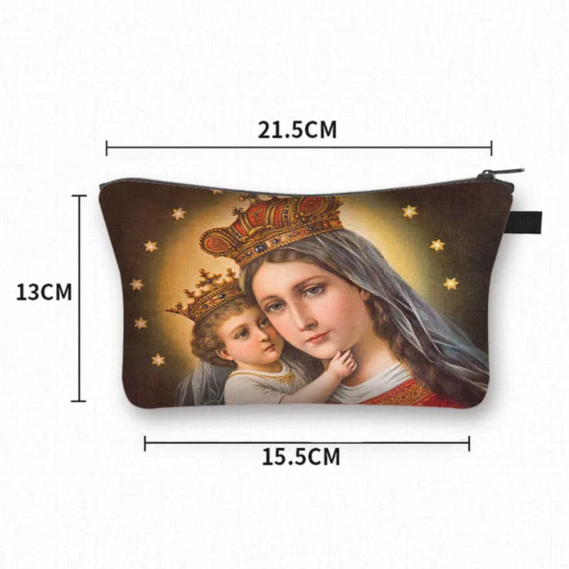 Holy Mary Oil Painting Cosmetic Bag Lady of Guadalupe Icon Portable Makeup Bags Women Lipstick Bag Jewelry Holder Wash Bag Gift