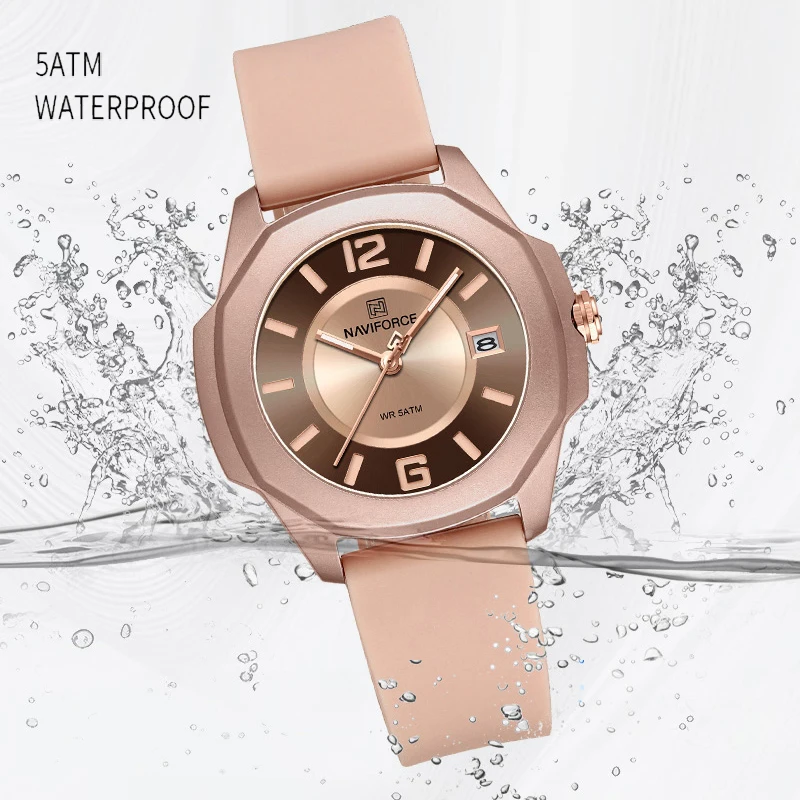 New NAVIFORCE Elegant Ladies Watch Simple Casual Quartz Calendar Watches for Women Waterproof Soft Silicone Strap Gifts for Girl