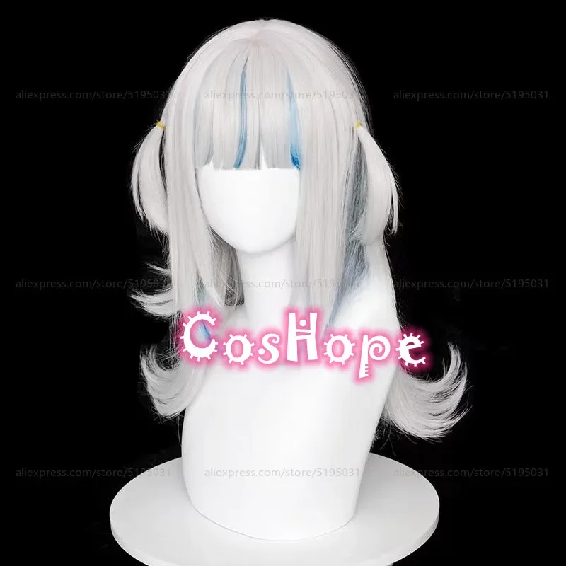 Gawr Gura Cosplay Perücke 55cm Silber Weiß Blau Perücke Cosplay Anime Perücken hitze beständige synthetische Perücken Halloween