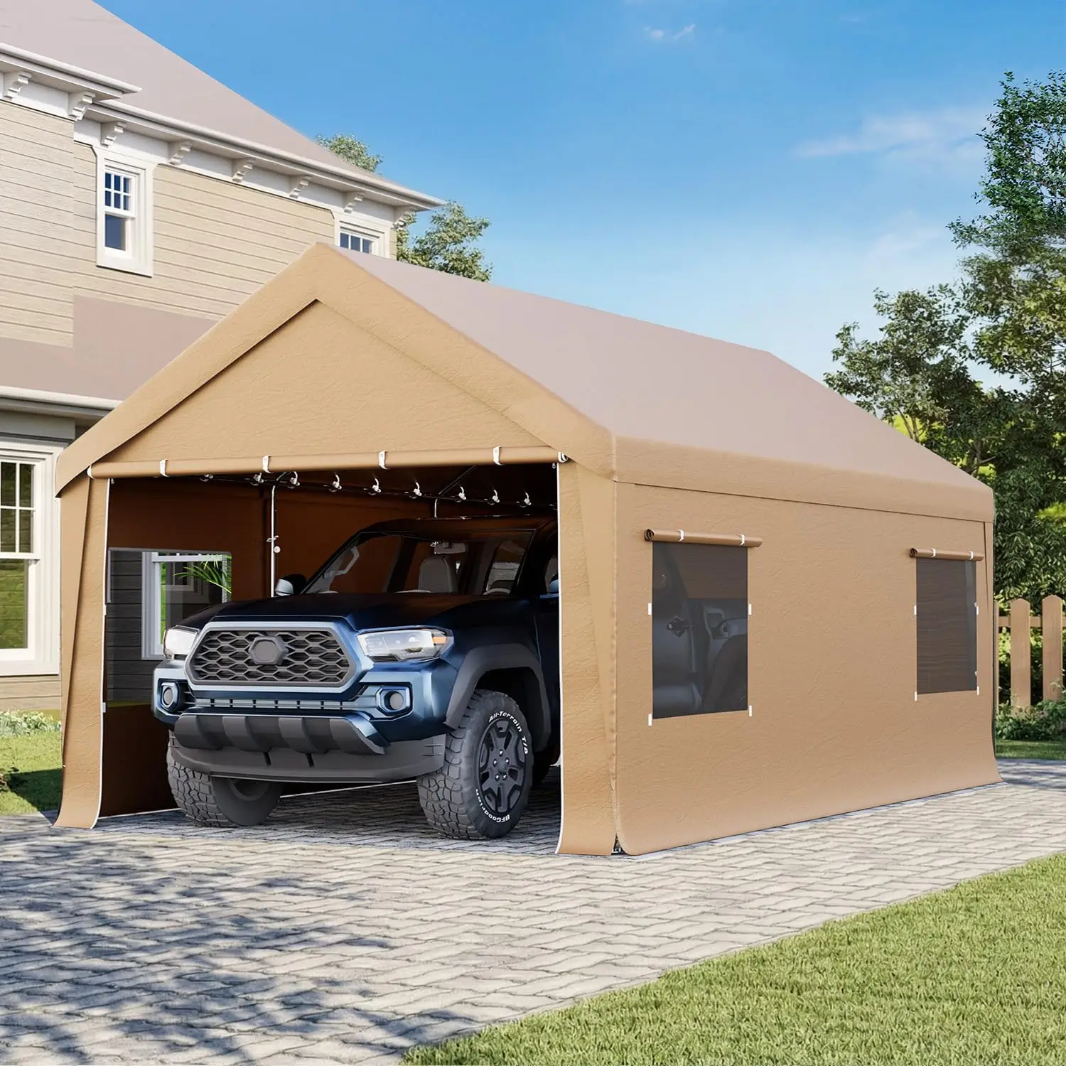 10x20 Heavy Duty Carport Portable Canopy Garage, Outdoor Car Shelter Shed, Removable Sidewalls Zipper Doors, Vehicle Truck Boat Storage Tent, Outdoor Party Pavilion