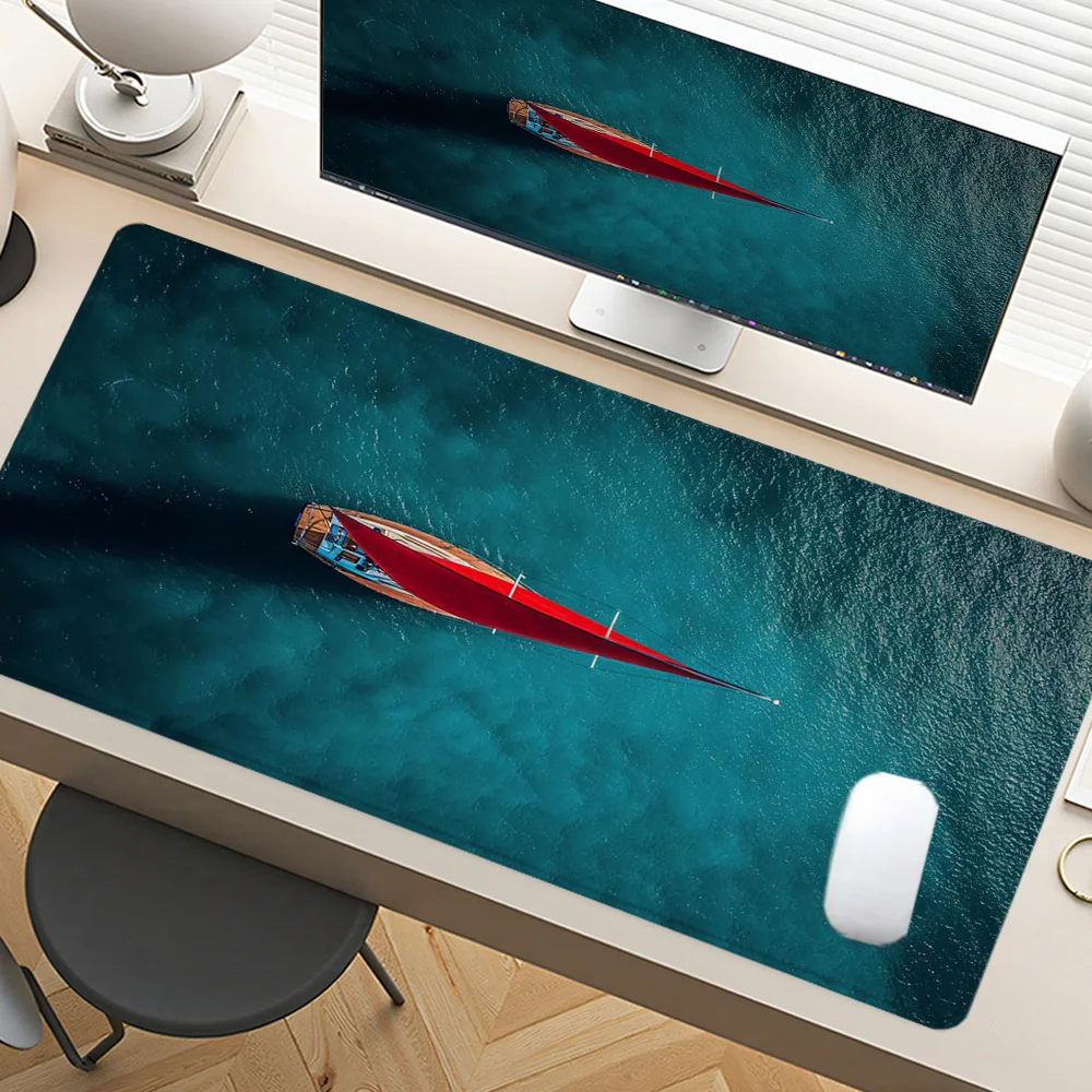 

Blue Ocean Mouse Pad Large Desk Accessories Desk Pad Rubber Base with Stitched Edge Mousepad Non-Slip Mousepad for Office