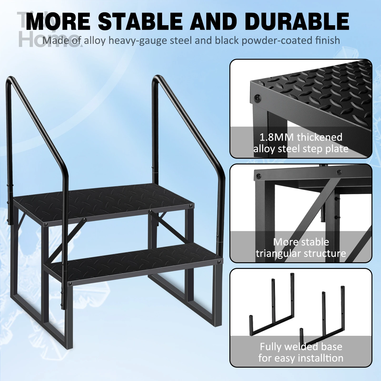 2 Step Ladder with Handrail, Swimming Pool Ladder Above Ground, RV Steps with Anti-Slip Panel, Mobile Home Stairs for Reaching