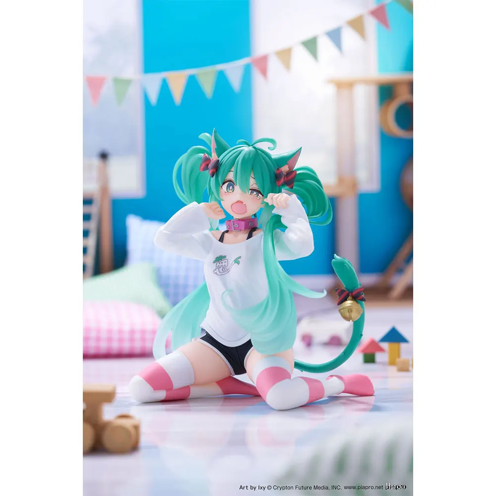 Figura de Anime Hatsune Miku de 13CM, camisa de manga larga con orejas de gato, modelo de animación para arrodillarse, juguete para regalo, colección de adornos decorativos de PVC