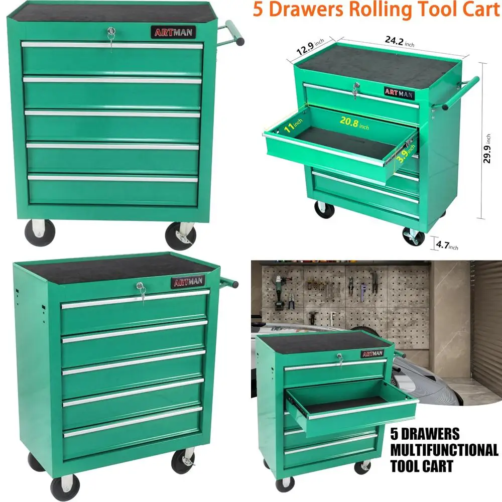 Carrello portautensili con 5 cassetti grandi su ruote, cassetta portautensili per organizer per carrello, cassetta degli attrezzi multifunzionale per riporre gli attrezzi per W