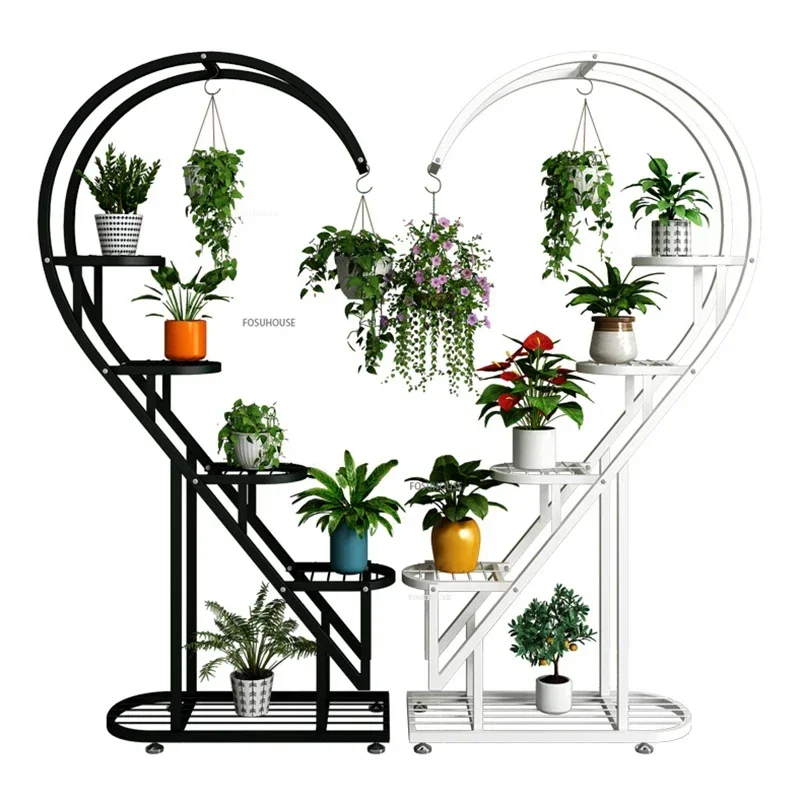 

Outdoor Balcony Flowerpot Rack Indoor Decoration Wrought Iron Heart-shaped Flower Rack Living Room Floor Multi-layer Plant Stand