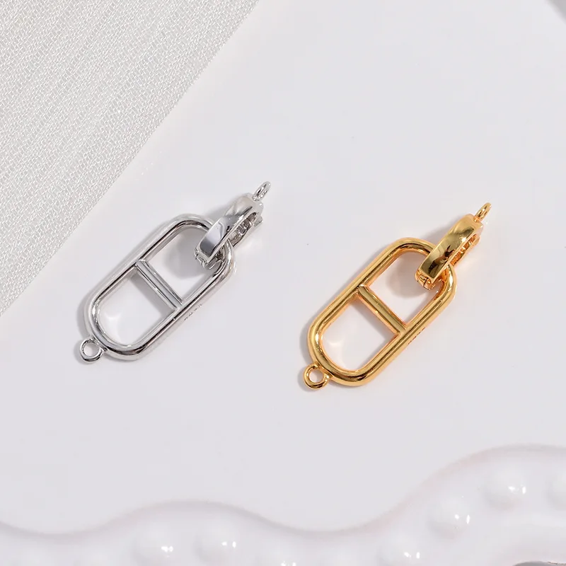

S925 Sterling Silver Polished Pig Snout CD Lock Clasp Double Ring Connector and End Clasp for DIY Pearl Bracelet Necklace