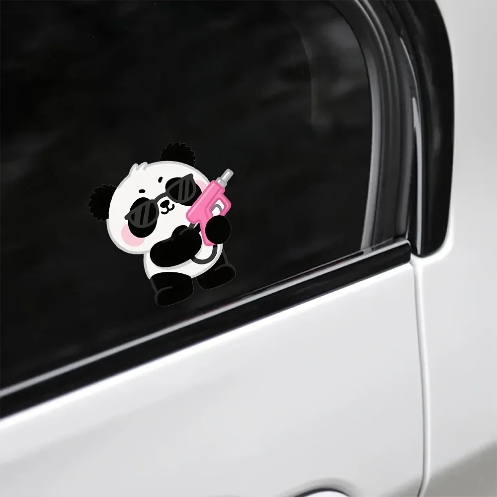 1 adesivo Panda alla moda con pistola ad acqua - Vibrazione giocosa, decalcomania decorativa rimovibile per custodie per telefoni, custodie per tablet e chitarra