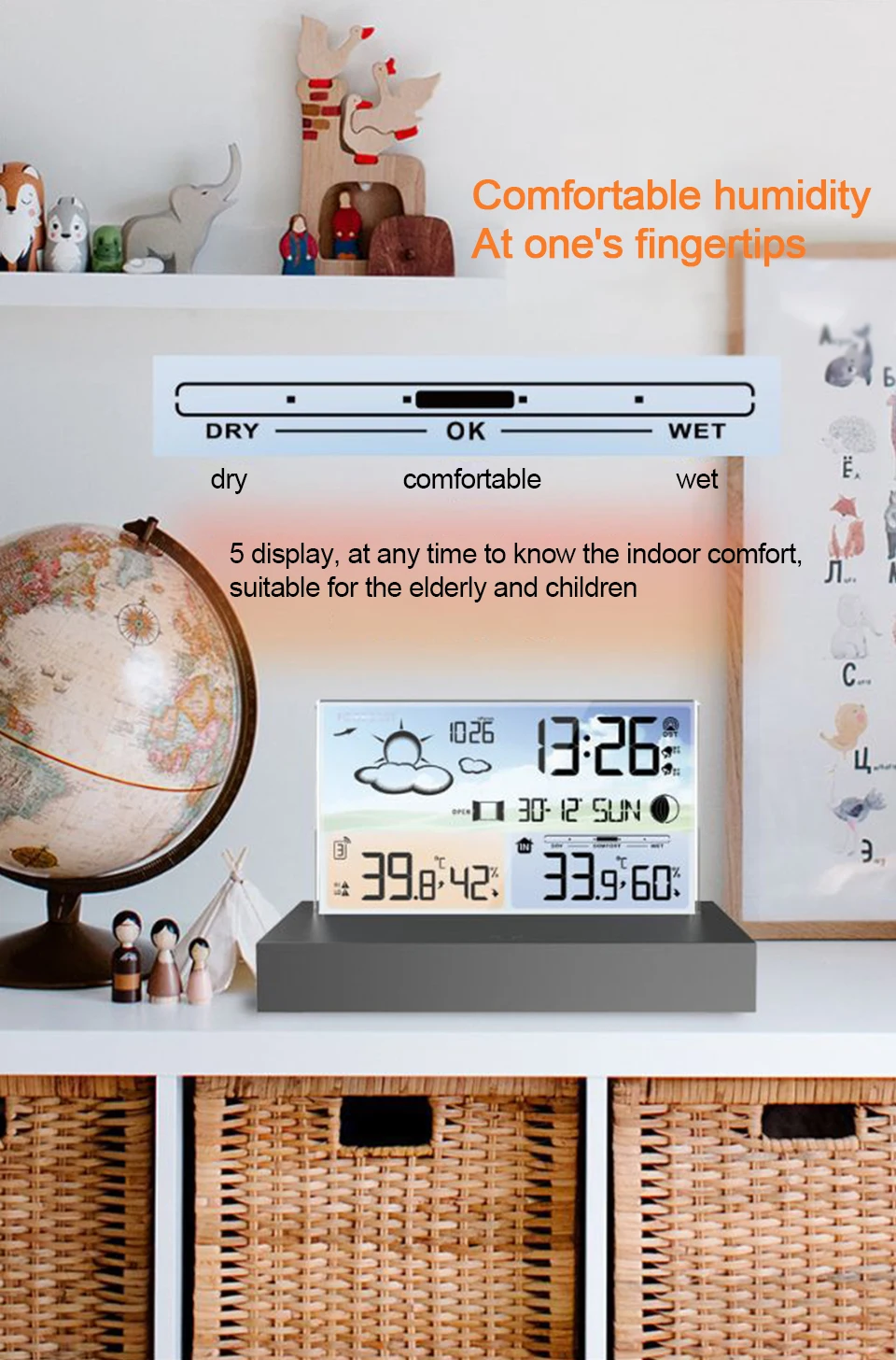 Transparente Wetterstation für drinnen und draußen, kabelloses Thermometer und Hygrometer mit 1 Fernsensor, Temperatur- und Luftfeuchtigkeitsmesser – Detail 6