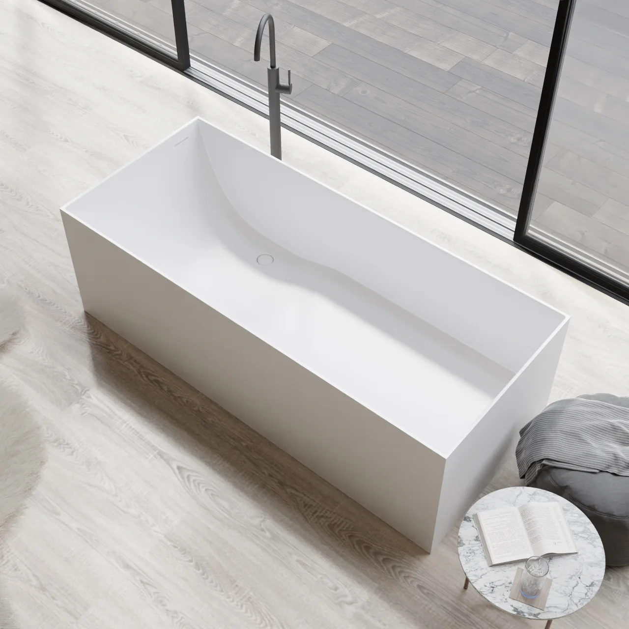 Archimedes PMMA polymer artificial stone square bathtub, independent integrated Qimeishi hotel bathtub