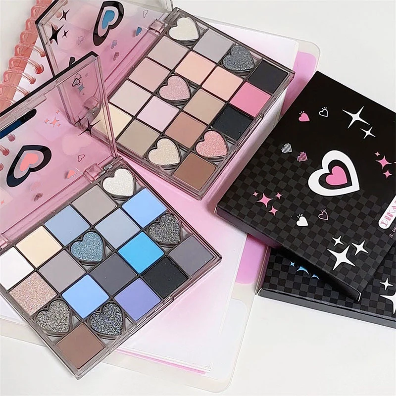 DIKALU Sweetheart Lidschatten-Palette Cool Toned Matte Light Pearl Shiny Black Pink Smokey Blue Punk Metallic Eye Shadows Makeup