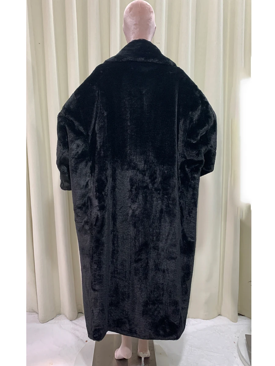 Nerazzurri Autumn Winter Extra Long Oversized Green Thick Warm Faux Fur Cocoon Coat Women Bat Sleeved Black Maxi Fluffy Overcoat