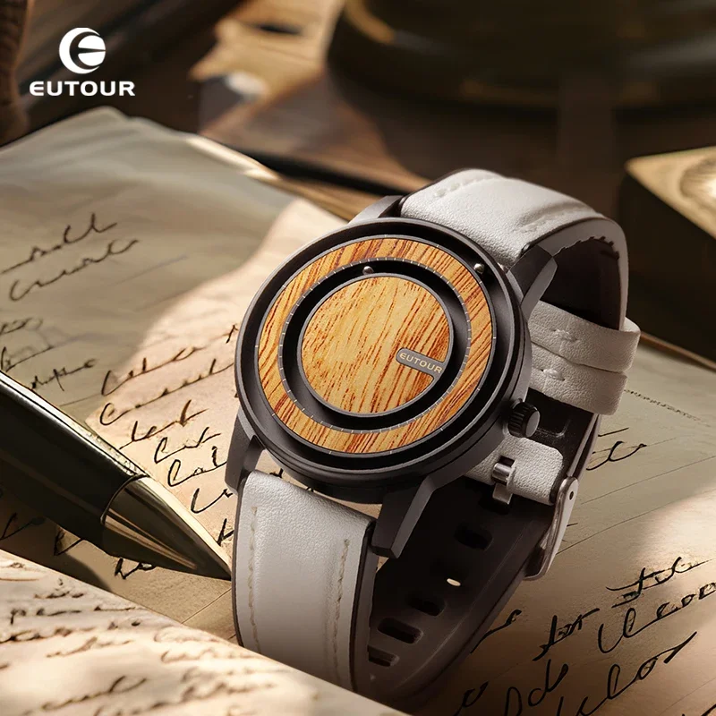 EUTOUR-montre à perles magnétiques unisexe, montre à élément de conception en bois, bracelet en cuir