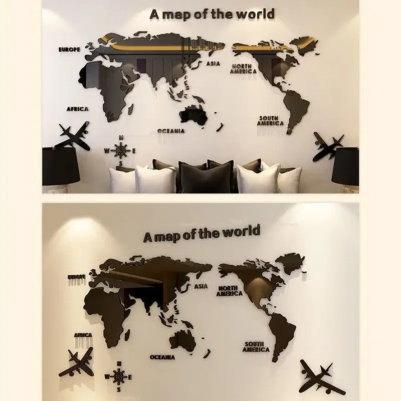 World Map Wall 3D Acrylic Wall Stickers Three-dimensional Stickers Bedroom  Background Wall Decoration Stickers Office Decor