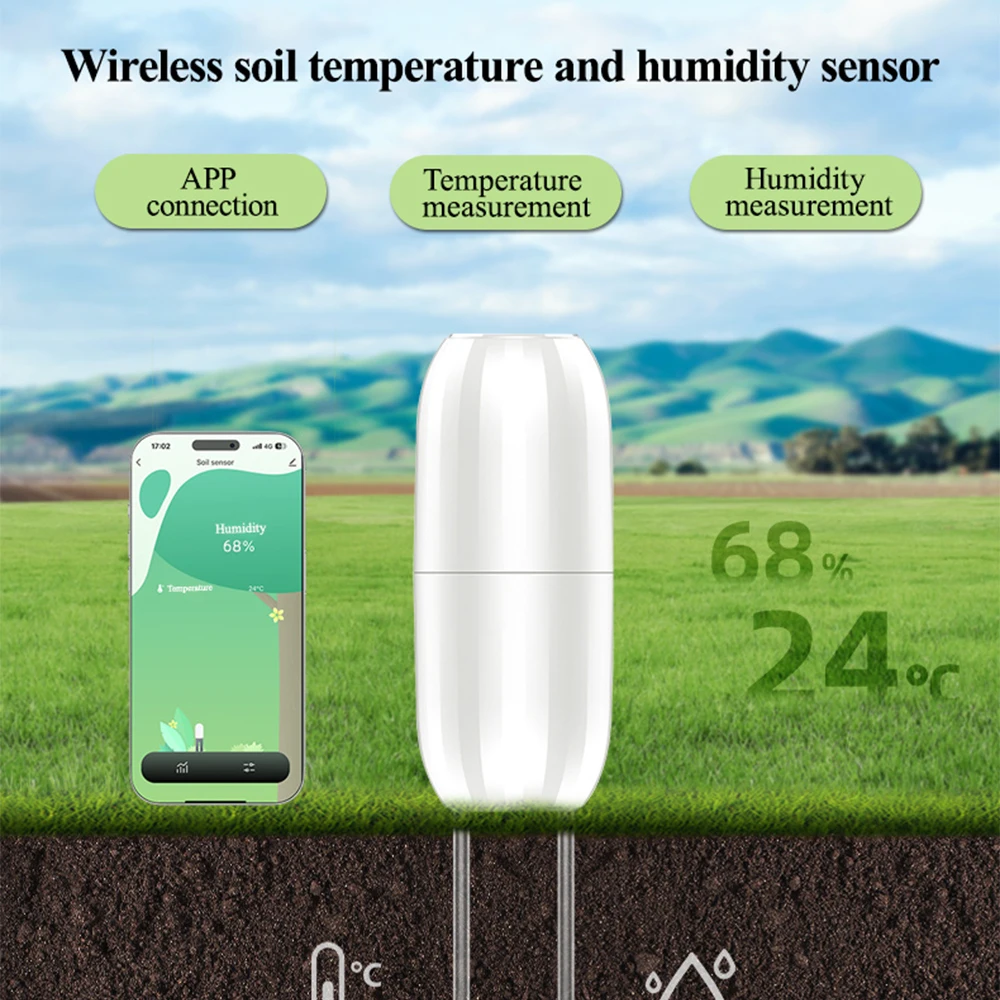 Tuya Zigbee Wireless Soil Intelligent Temperature Humidity Tester Mobilephone APP Real Time for Garden Farmland Planting