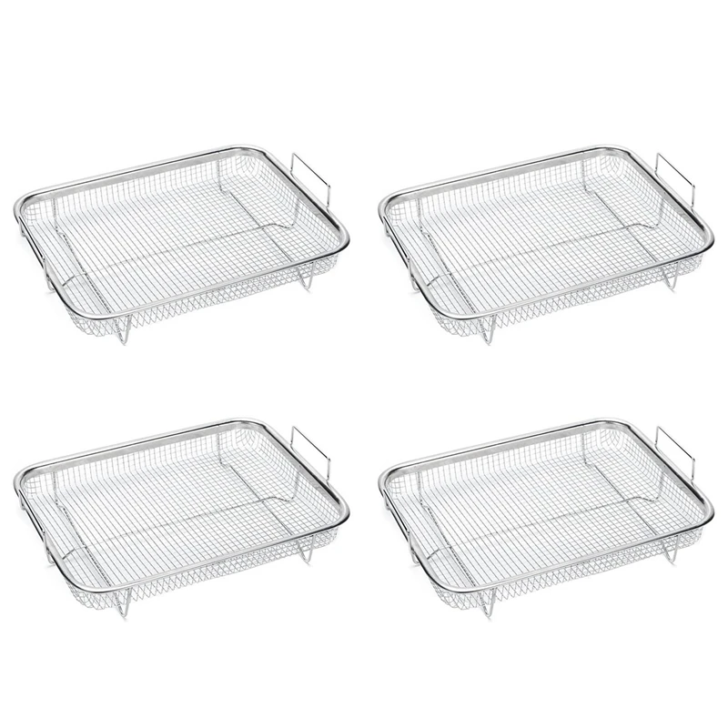 Cesta para freidora de aire para horno, cesta para parrilla de acero inoxidable, cesta de malla antiadherente, bandeja para freidora de aire, cesta de rejilla ecológica, 4 Uds.