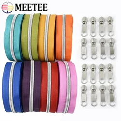 Meetee 2-10Meters 5# Nylon Zippers Silver Teeth Long Chain Zip Tape with Slider for Sewing Bags DIY Clothes Repair Accessories