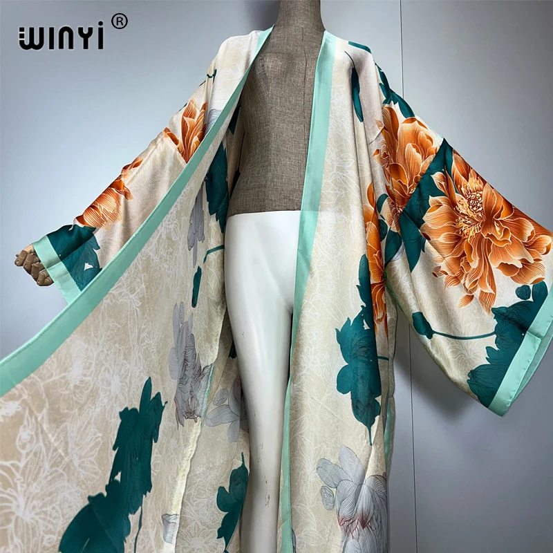 WINYI-Kimono africano para mujer, cárdigan con estampado de verano 2025, cárdigan holgado abaya informal para playa, vestido bohemio, caftán de fiesta