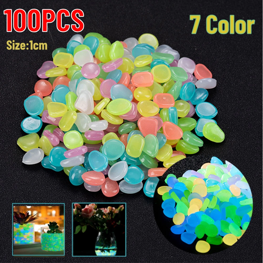 100Pcs Glow In The Dark Garden Pebbles Stones Rocks For Yard And Walkways Decor Fairy Garden DIY Decorative Luminous Stones