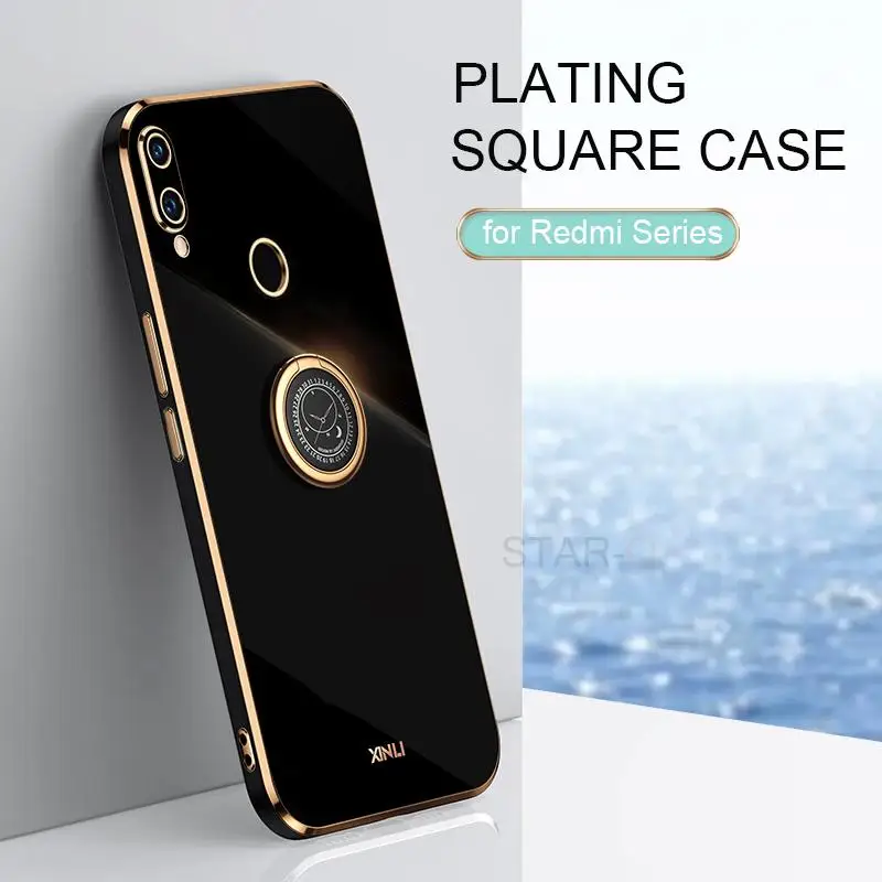 Plating Ring Holder Phone Case On For Xiaomi Redmi Note 7 Pro Xiomi Note7 7pro Luxury Bumper Soft Silicone Stand Cover