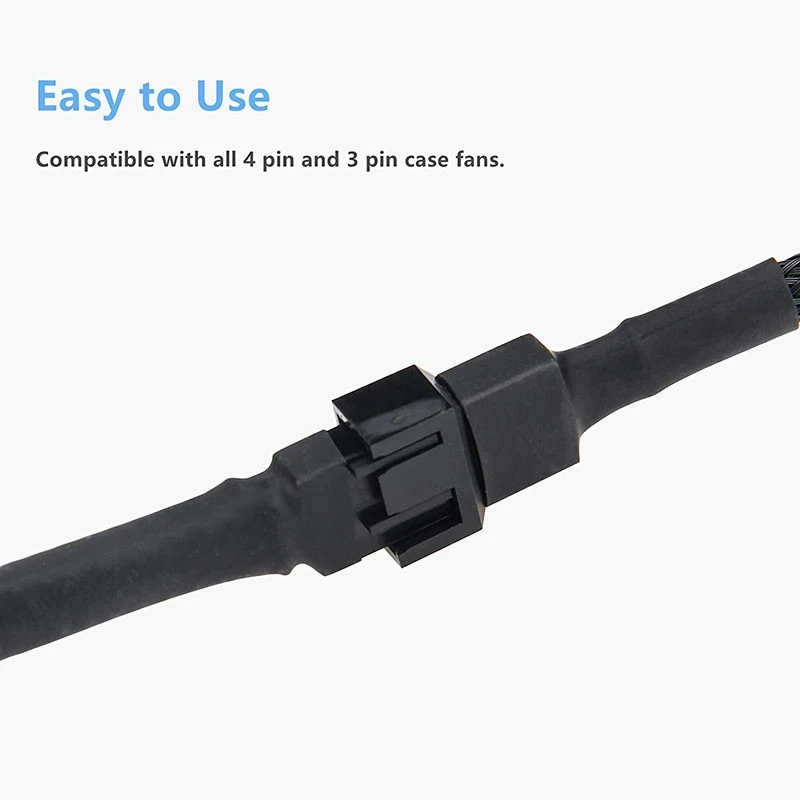 3Pcs PWM Fan Splitter Cable 2Way 4Pin Y Sleeved Extension Power Cable 1To2 Converter For PC Motherboard,Computer CPU Fan