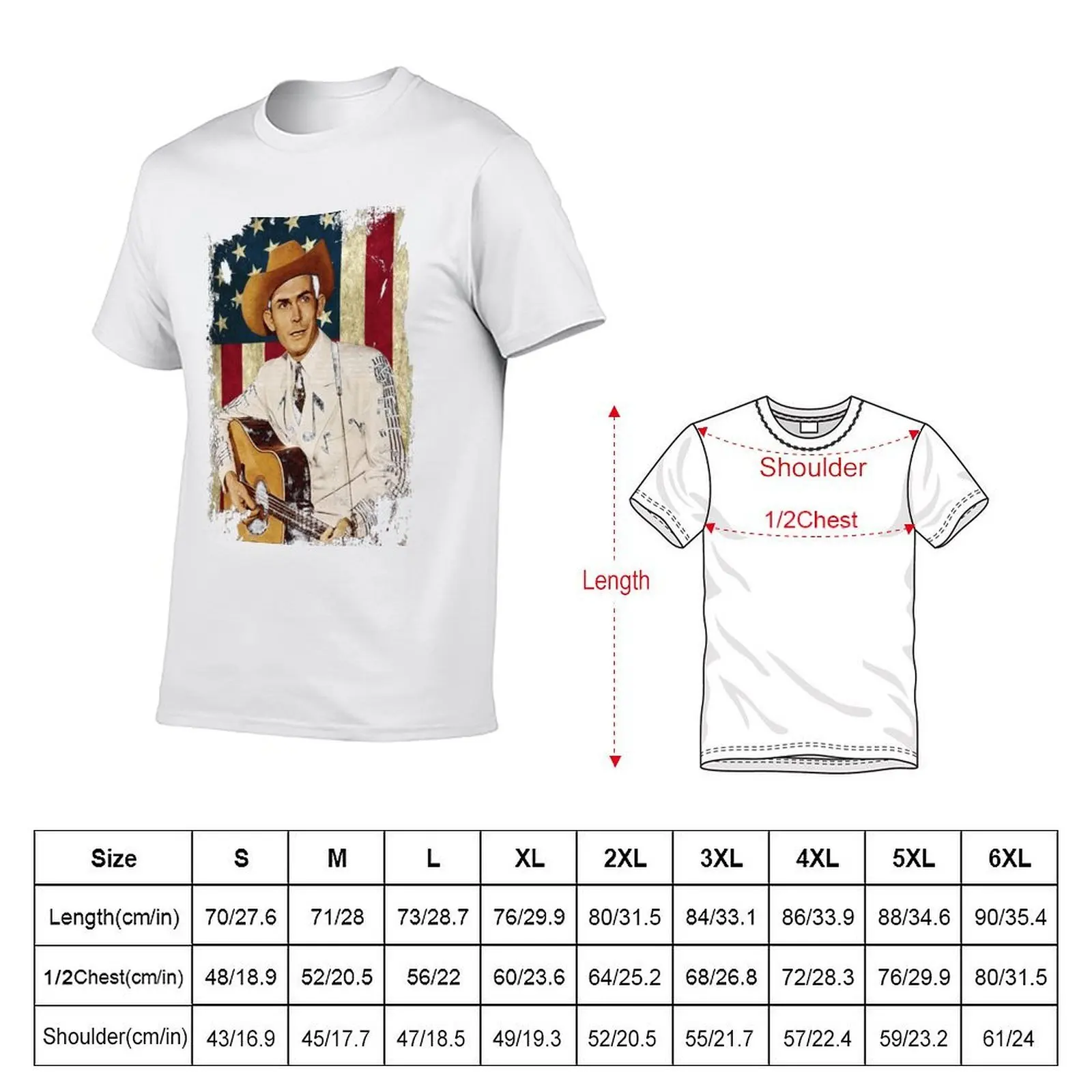 Vintage Men Mens Hank Williams T-Shirt t shirts for man pack white man graphic t shirt T-Shirt