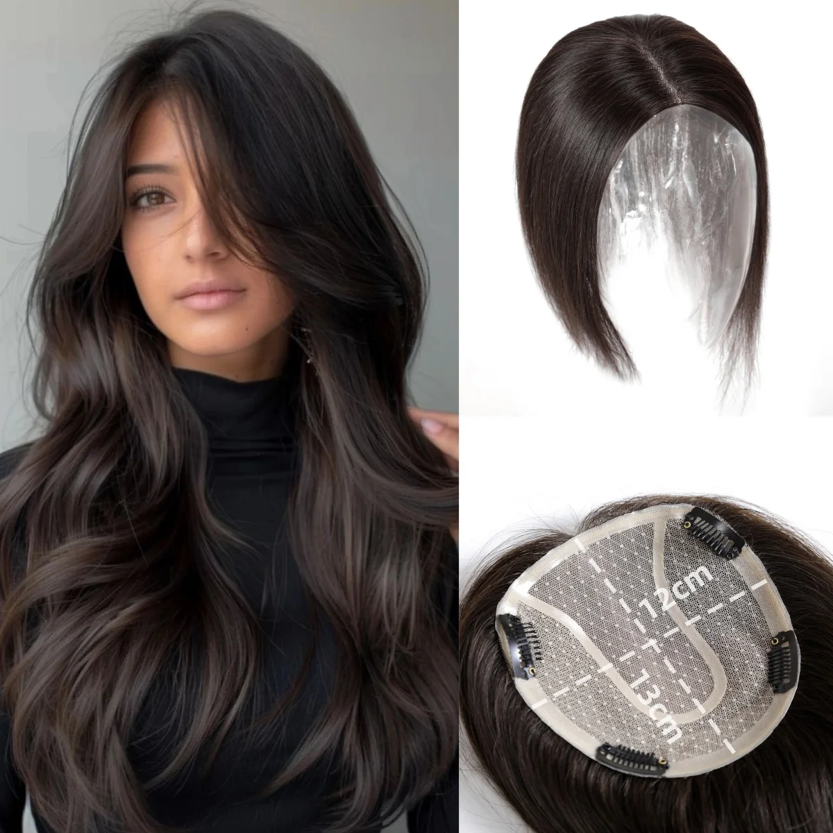 14 Inch Bruin Menselijk Haar Toppers Mono Lace Base Clip In Haarstukken Zijde Steil Natuurlijk Menselijk Haar Toppers Voor Vrouwen Dagelijks Gebruik