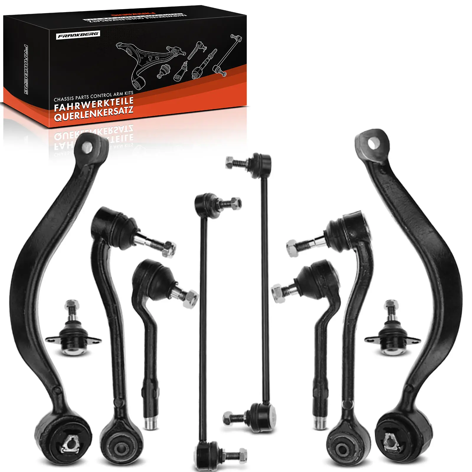 Frankberg 10-delige draagarmset vooras voor BMW X5 E53 2000-2006 31126760275 32211096327 31121096169 31356750704