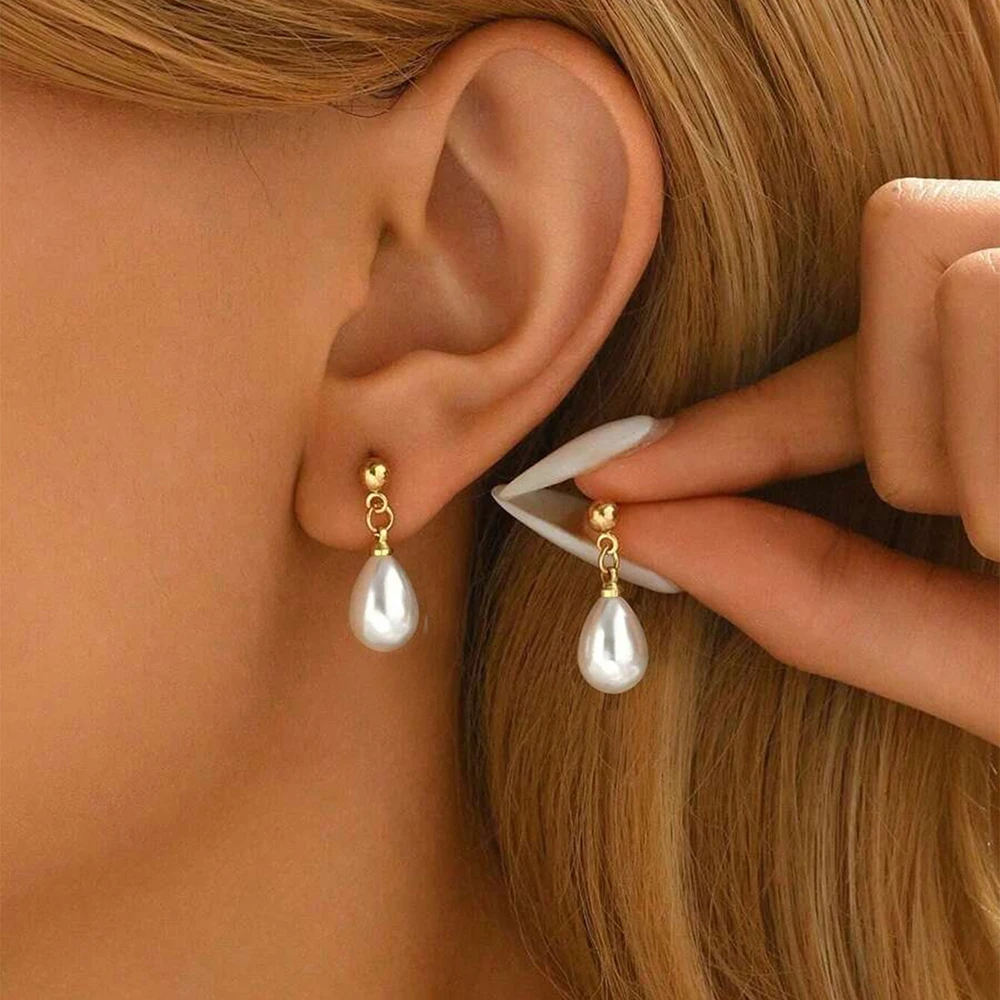 Pendientes con colgante de perlas de imitación de acero inoxidable para mujer, aretes versátiles de alta gama, elegancia Vintage francesa, nicho de moda