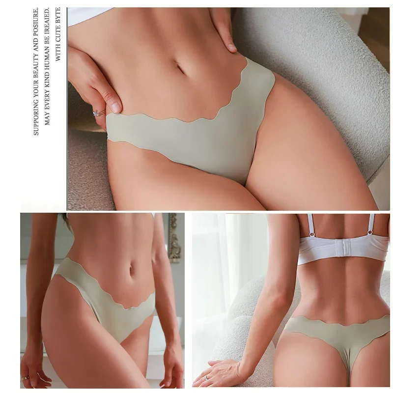 4PCS Women Seamless Wavy Design Panties Ultra-thin Panties Women Ice Silk Underwear Sexy Panty Low Waist G-string Female Solid