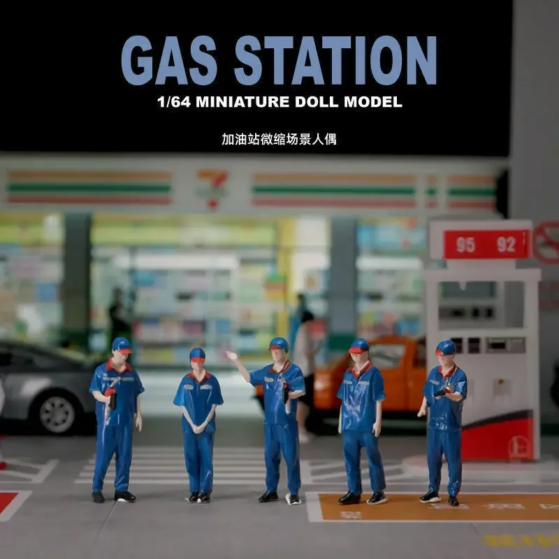 1/64 Scale Diorama Figure Model City Scene Gas Station Clerk Doll Display Figure Model Collection Toy Gift