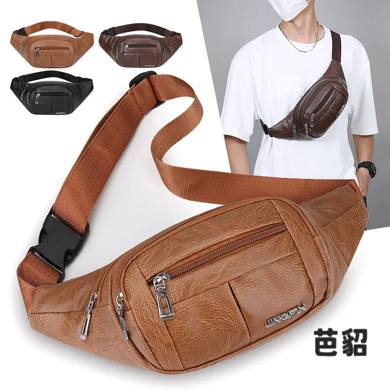 Casual Sports Crossbody Bag Business Commuter Portable PU Leather Chest Bag Durable Shoulder Diagonal Bag Waist Bag