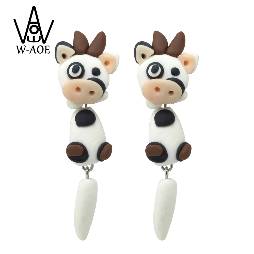 TTPAIAI 30 Brand Kawaii Cartoon Cow Stud Earrings DIY Handmade Polymer Clay 3D Cute Animal Earrings For Women Girl Kids Gift