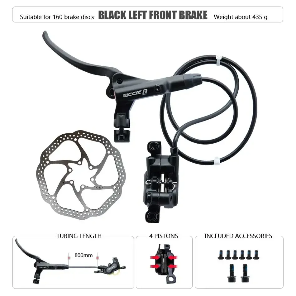 Zoom HB-876 4 Zuiger Opvouwbare Mountainbike Schijf Hydraulische Rem Set Voor 800 Achter 1400 Mm Mtb Fiets Kramp Rode Fietsonderdelen