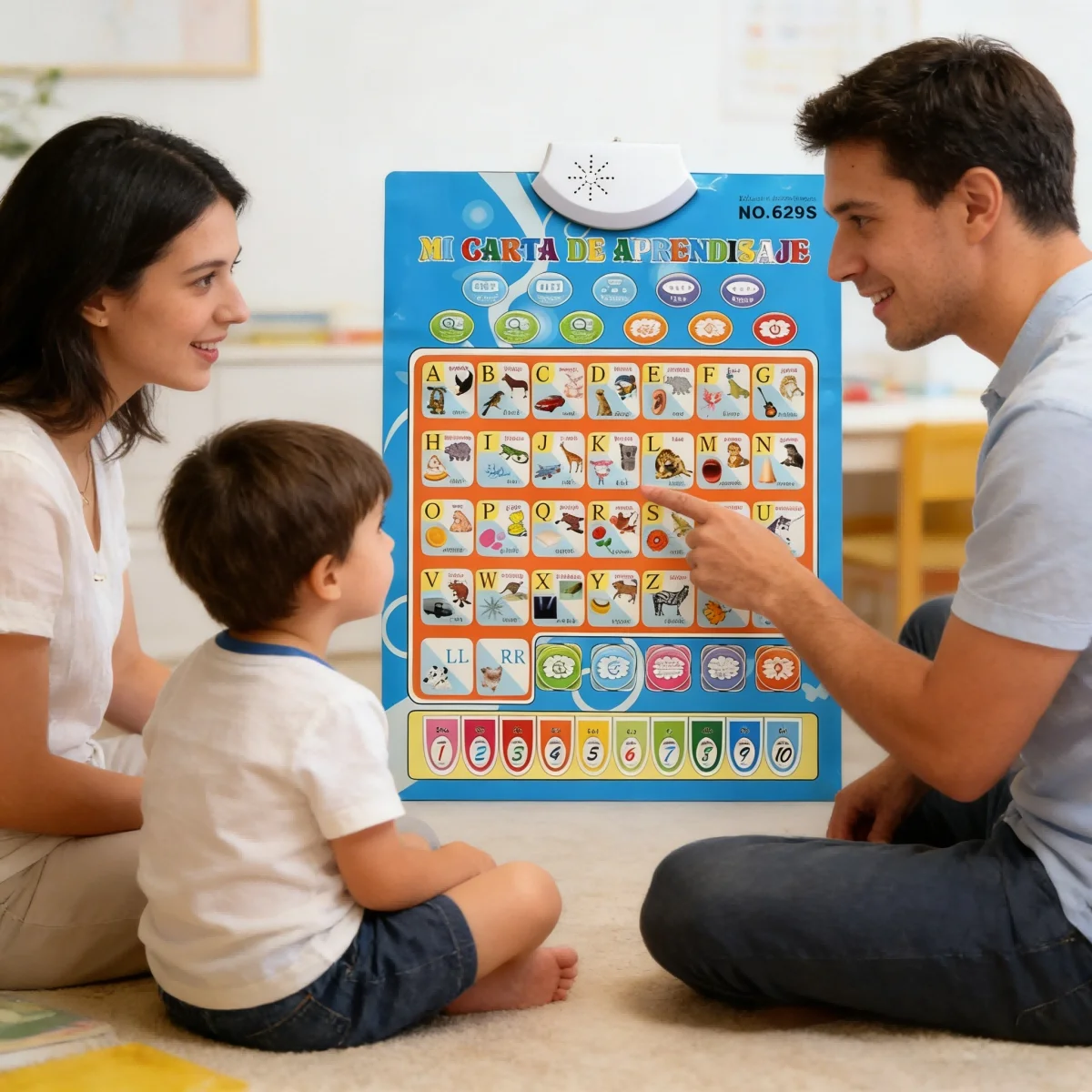 Bilingual Spanish English Sound Poster for Toddlers, Interactive Educational Learning language Chart for Kids Alphabet Numbers