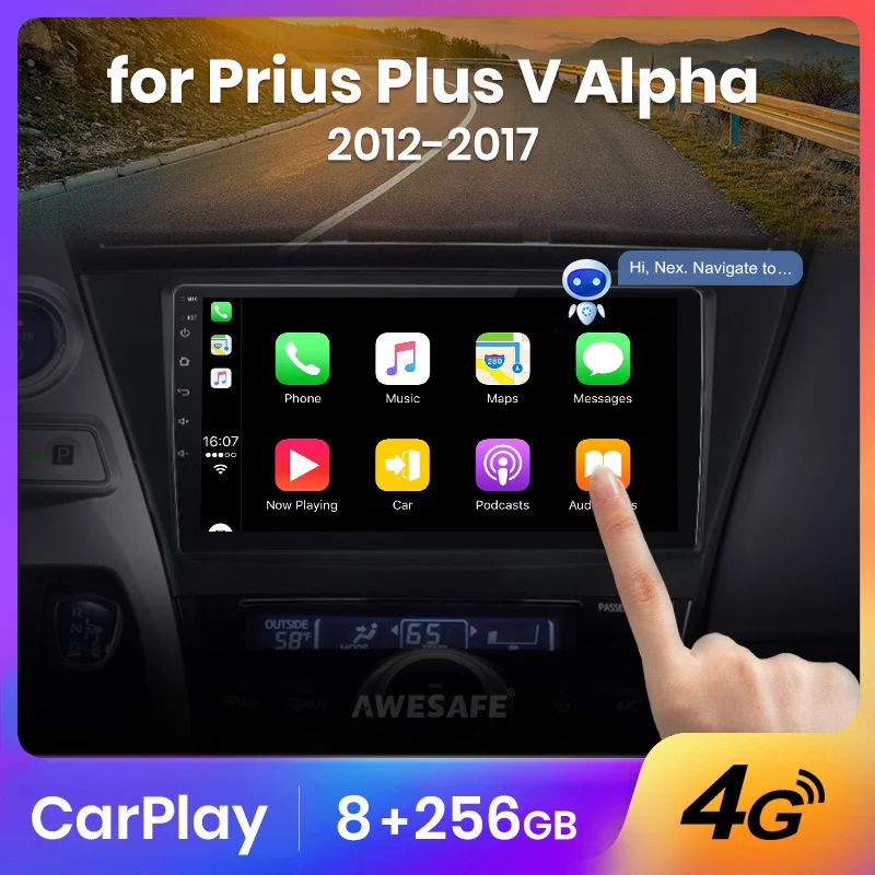 AWESAFE Wireless CarPlay Android Auto Radio for TOYOTA Prius Plus V Alpha 2012-2017 Car Multimedia Player GPS 2 din autoradio