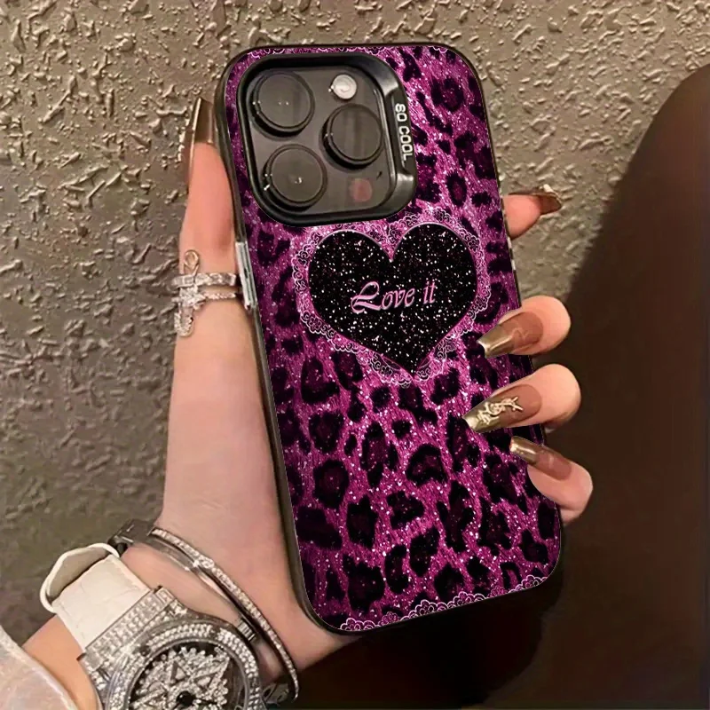 

Purple leopard print design phone case for iPhone 16 15 14 13 12 11 Pro/ Max/Plus shock-proof rear cover anti-fingerprint