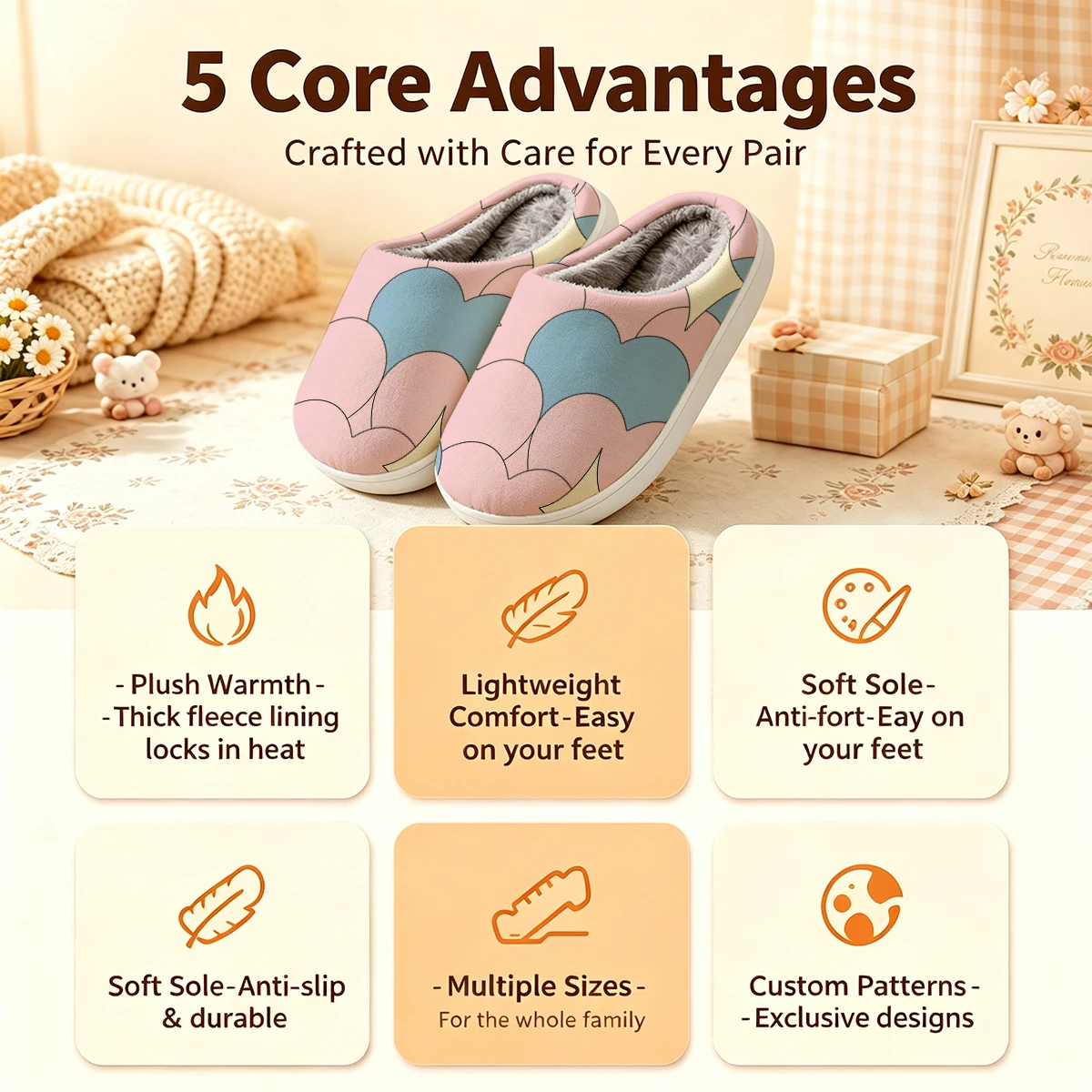 Pastel Heart Sparkle Christmas White Slippers Warm Plush Indoor Shoes Non-Slip Winter Slippers Family Holiday Gifts Soft view 4