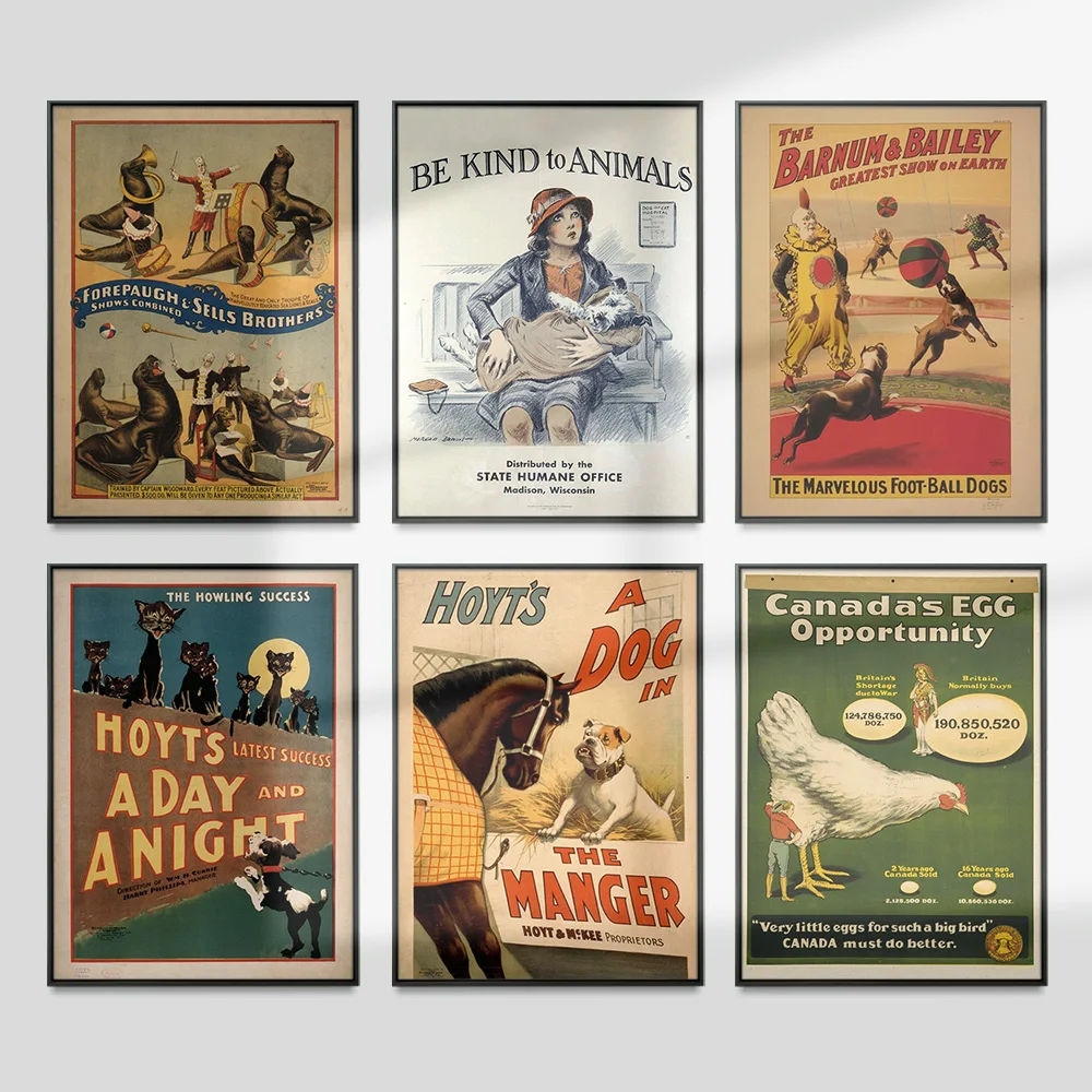 Vintage Animal Advertising Illustration Poster Circus Zoo Art Print Wall Picture Retro Canvas Painting Decor