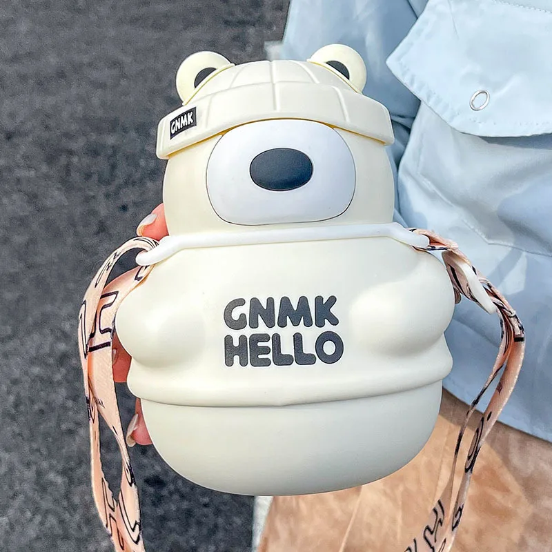 

Kawaii Bear Thermal Insulation Cup For Girls Cute Big Belly Straw Water Cups Portable Stainless Steel Kids School Thermos Bottle