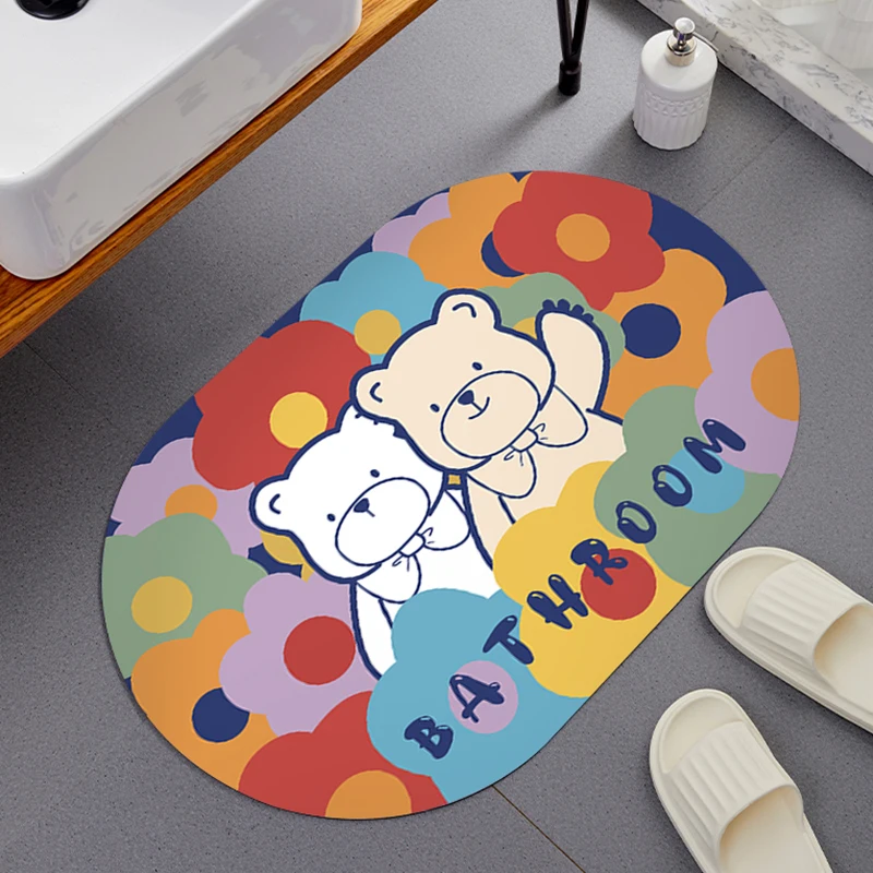 Floor Mat Cartoon Bath Room Absorbent Non-Slip Shower Door Soft Diatom Carpet Simple Modern Blend Hand Washable Home Rectangle