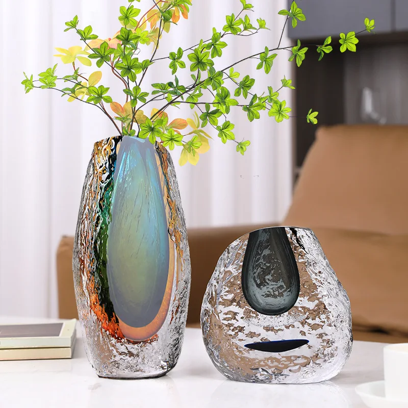 

Modern light luxury water pattern gradual change glazed flower arrangement living room advanced sense coffee table ornament mode