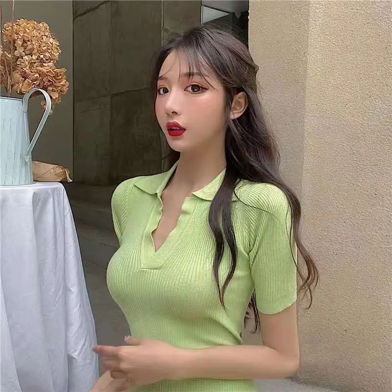 Vestido de manga corta para mujer, ropa ajustada de punto para mujer, ropa de calle de verano para vacaciones, Vestidos Ulzzang básicos suaves e informales